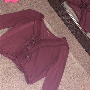 Cute Mauve colored long sleeved crop top w/ ties